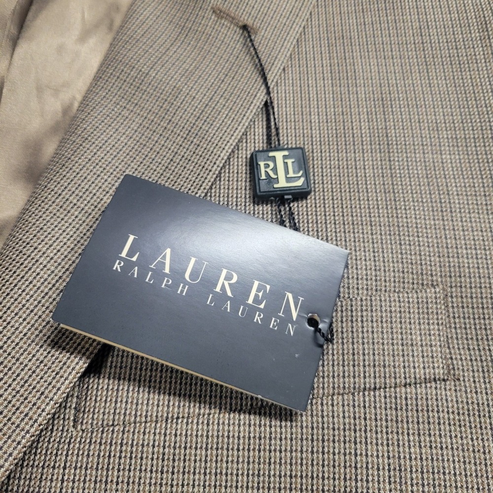 Lauren Ralph Lauren Mens Silk Wool Blend Sport Coat Blazer Tan Brown Houndstooth - Picture 5 of 15